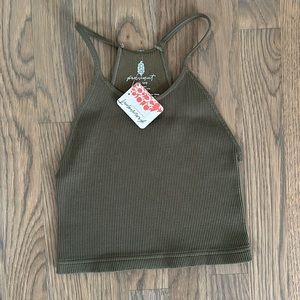 FP Movement Tank Top XS/S Women's Cropped Racerback Ribbed Olive Green Lounge